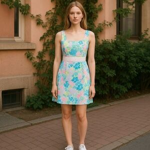 Lilly Pulitzer Floral Sleeveless Square Neck Dress Size 6